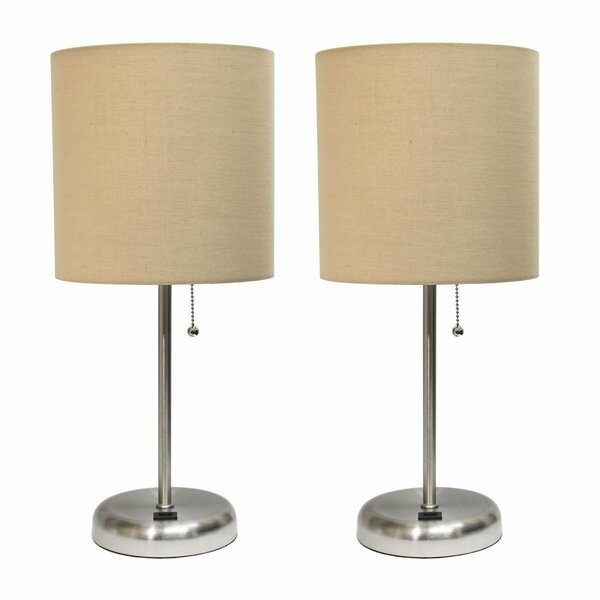 Diamond Sparkle Stick Lamp with USB charging port and Fabric Shade, Tan, 2PK DI2750848